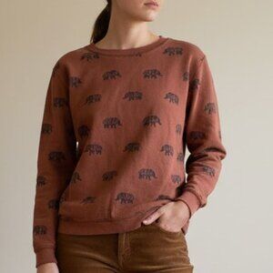 MAD DESIGN Elephant Print Sweatshirt Womens Sz S Terracotta Brown Tribal Safari